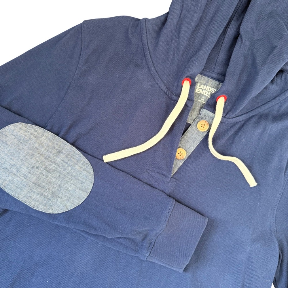 Lands End Womens Long Sleeve Cotton Tunic Hoodie Navy MED Casual Summer Heavy